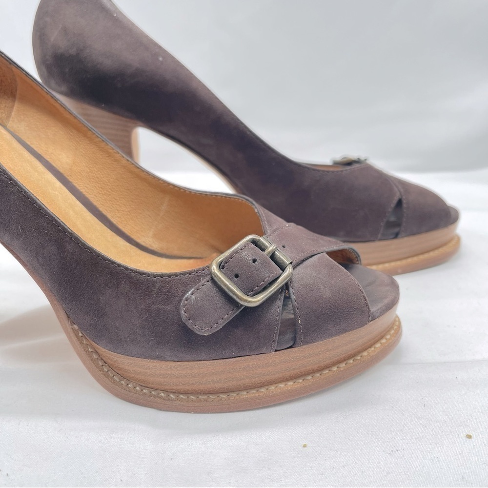 Kors Michael Kors Suede Buckle Open Toe Platform Pump Size 9M - Picture 5 of 10